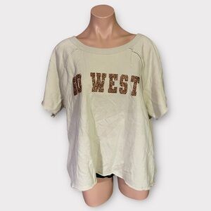 Cato Women’s XL Tan Glitter Go West Letters Short Sleeve Sweatshirt